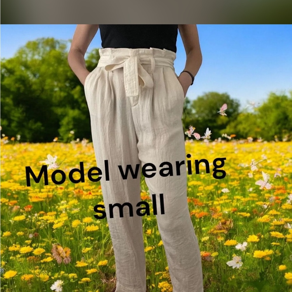 A new day xxl white linen summer pants loose tie belt elastic waist plus size